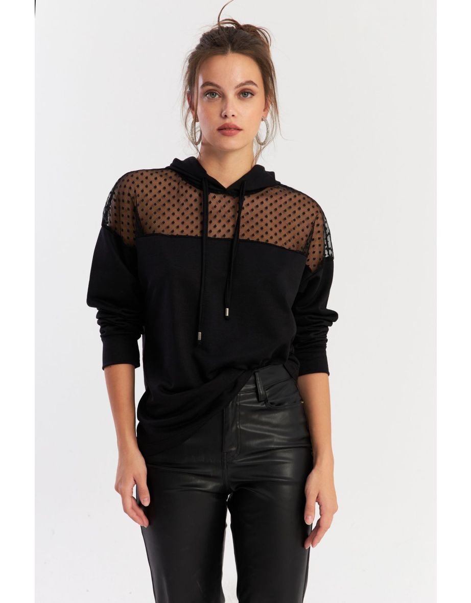 Women's Black Tulle Hoodie