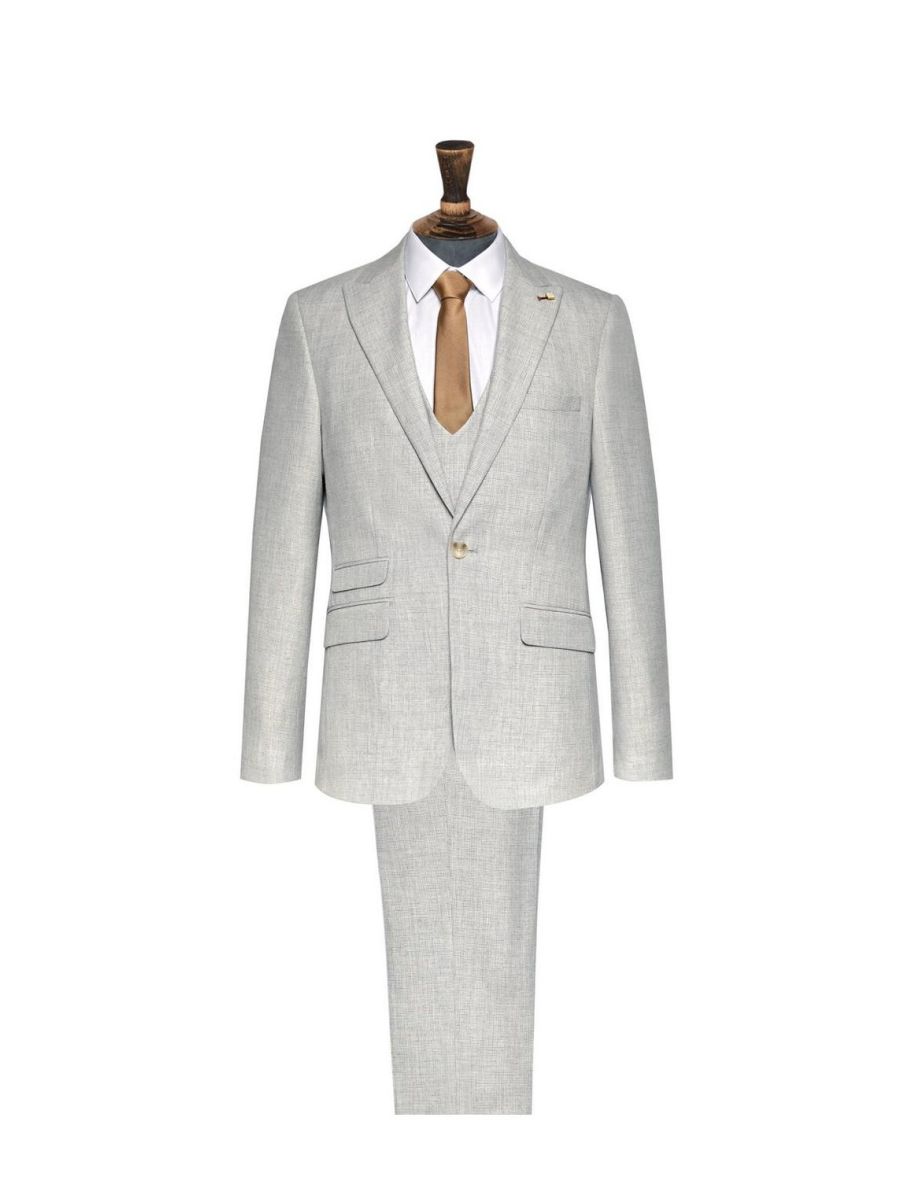 Light Grey Puppytooth Skinny Fit Suit Jacket - 3