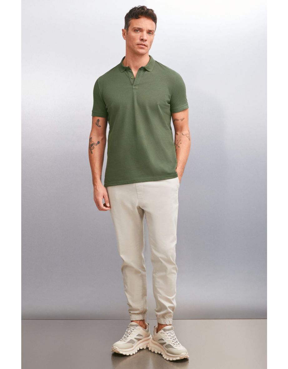 MARTEN Men 100% Cotton Short Sleeve Regular Fit Khaki Polo Neck T-shirt