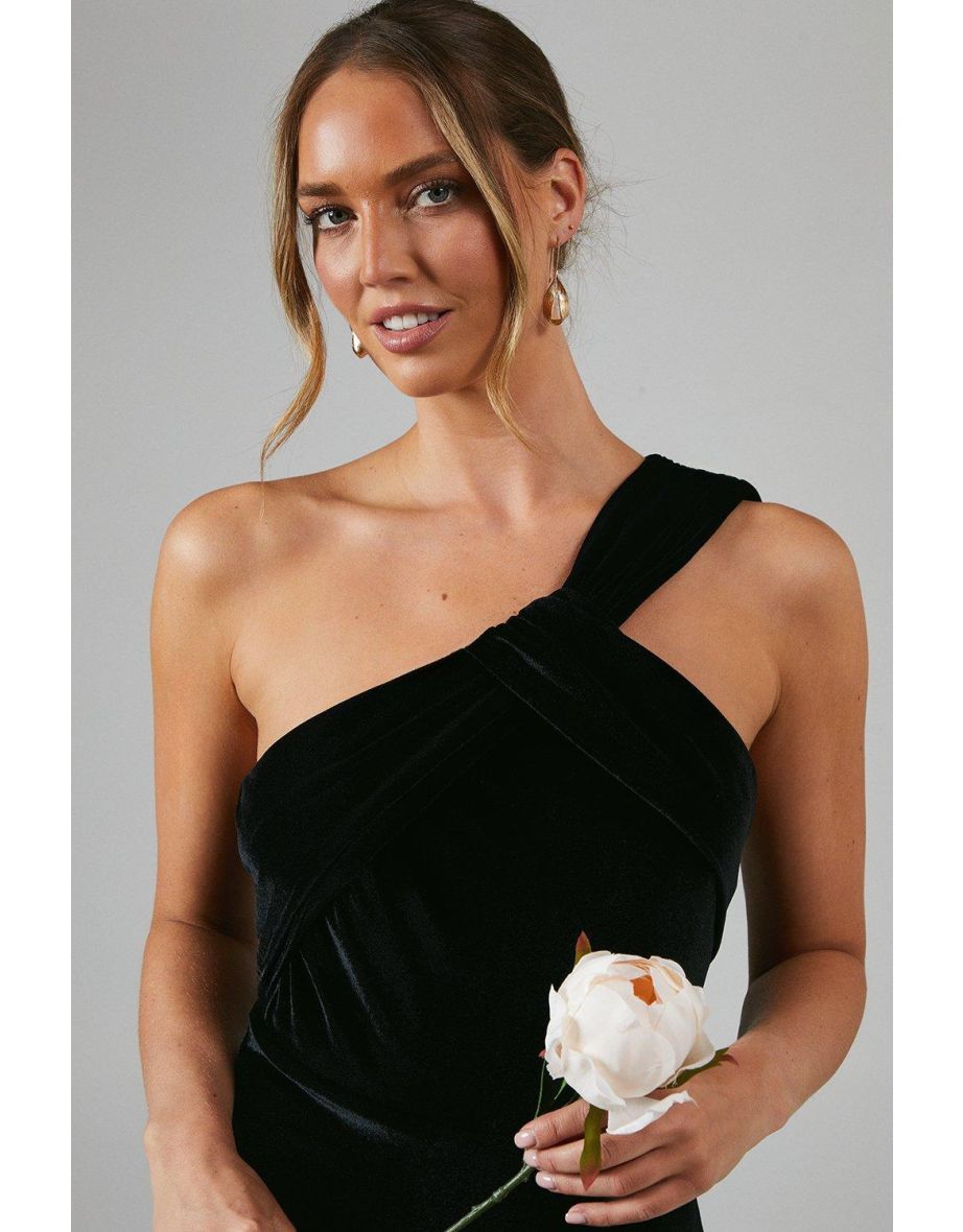One Shoulder Twist Detail Velvet Maxi Bridesmaids Dress - 3