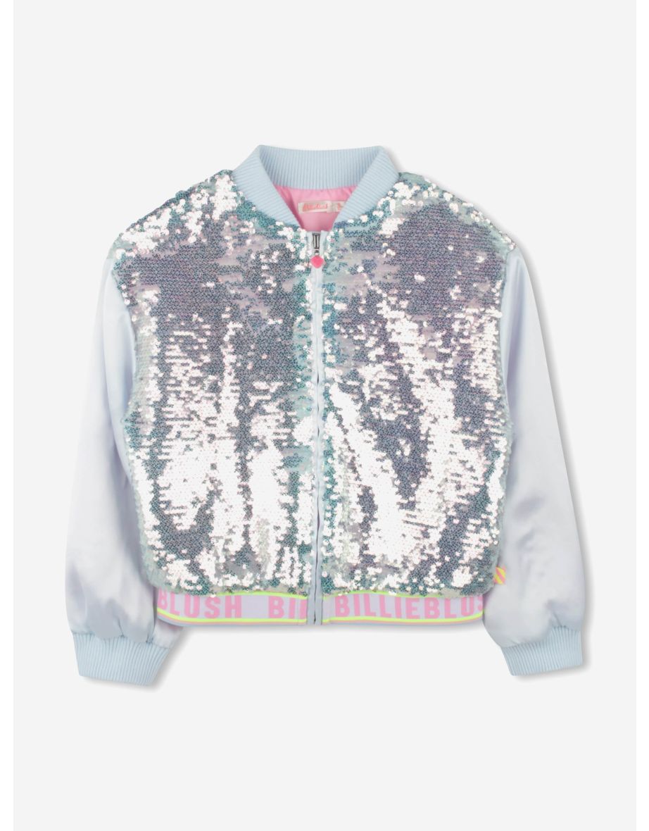 Girls Sequin Bomber Jacket in Blue