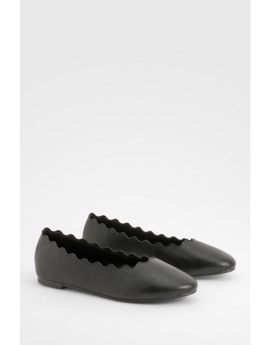 Wide Fit Scallop Edge Ballet Flats - black