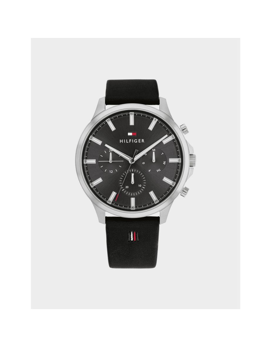 Tommy hilfiger watch hot sale black leather strap