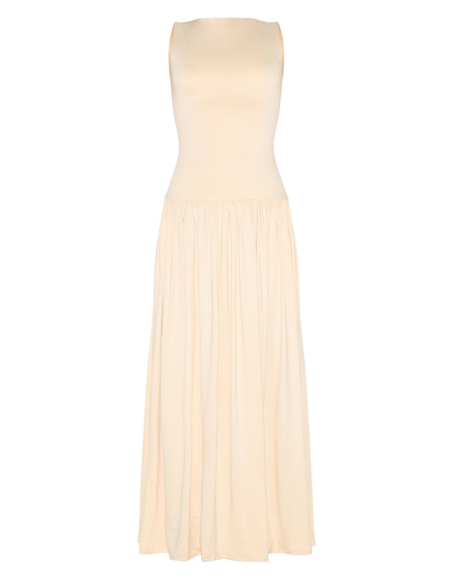 Almond Double Layer Soft Touch Dropped Waist Maxi Dress - 4