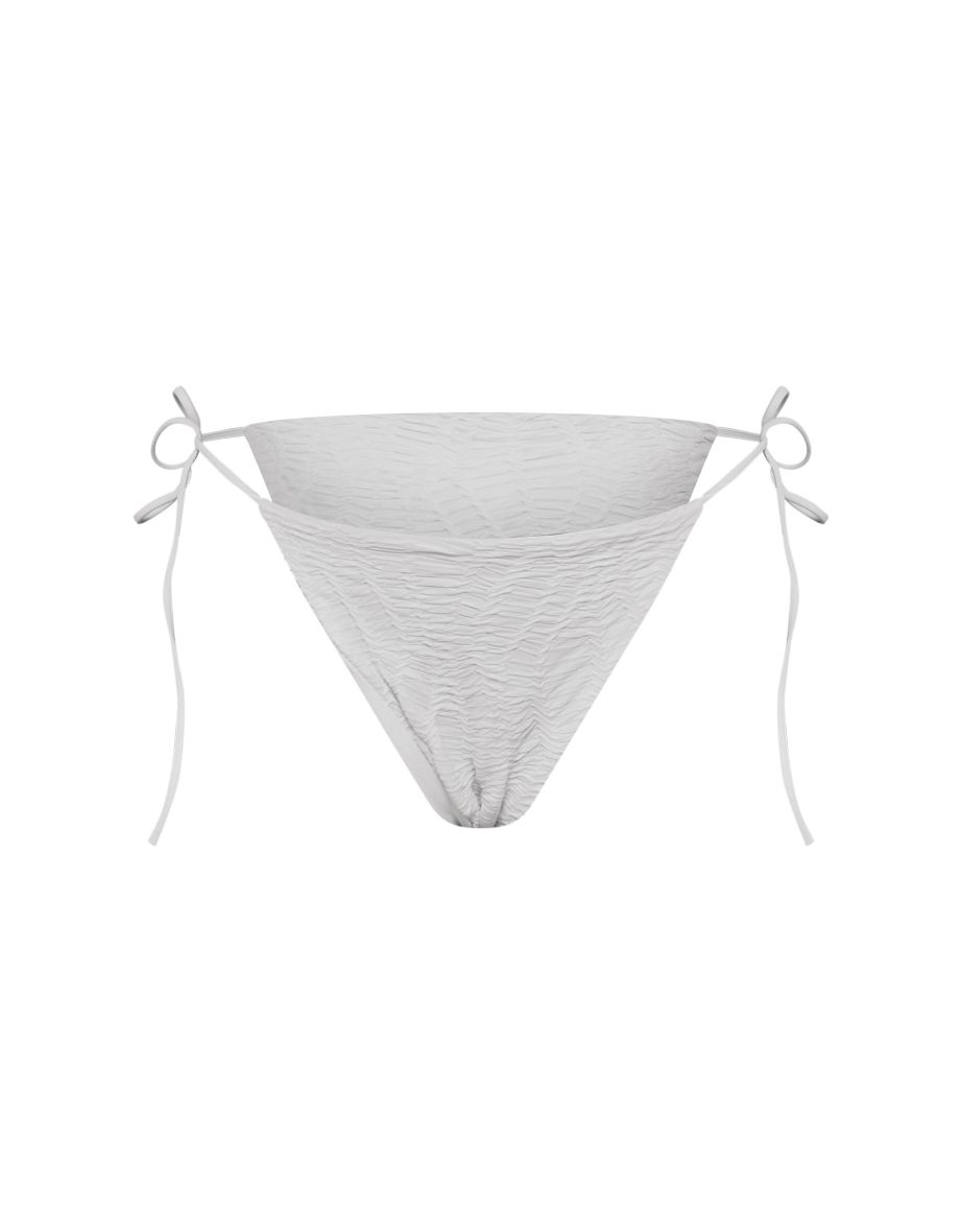 White Textured V Front Tie Side Bikini Bottoms - 1