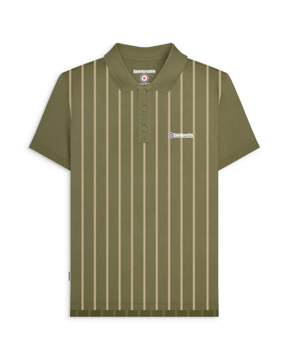 Lambretta Mens Pinstripe Short Sleeve Contrast Collar Polo Shirt