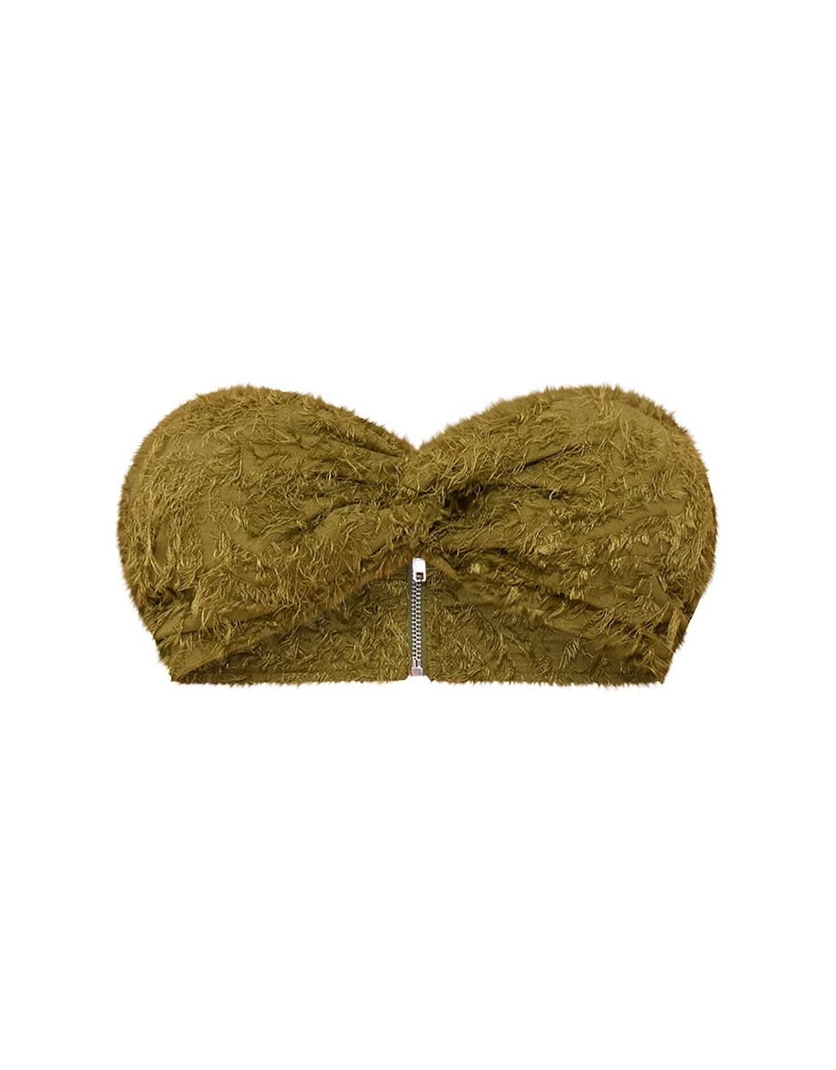 Green Distressed Detail Bandeau Crop Top - 4
