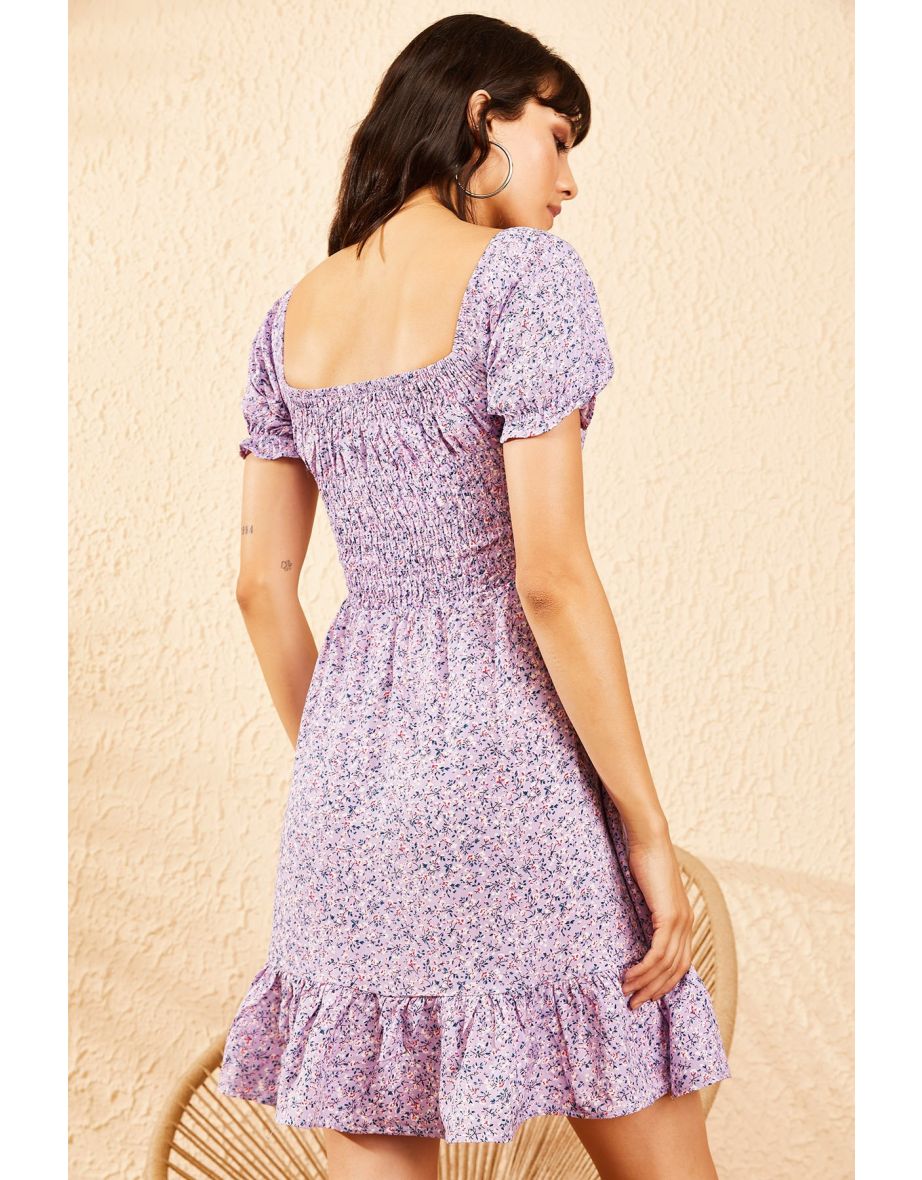 Women's Gippes and Tie Tie Small Flower Patterned Dress - 4