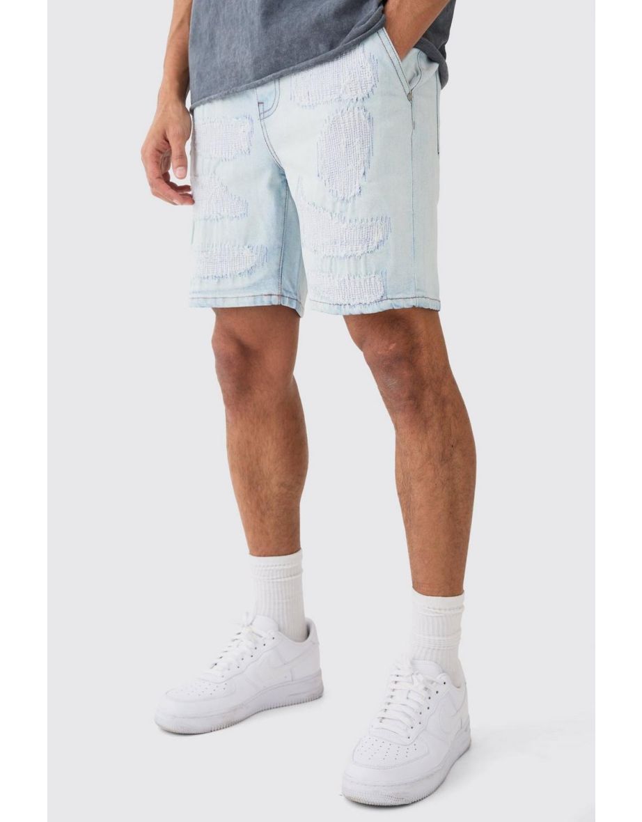 Slim Rigid Repaired Denim Short In Light Blue