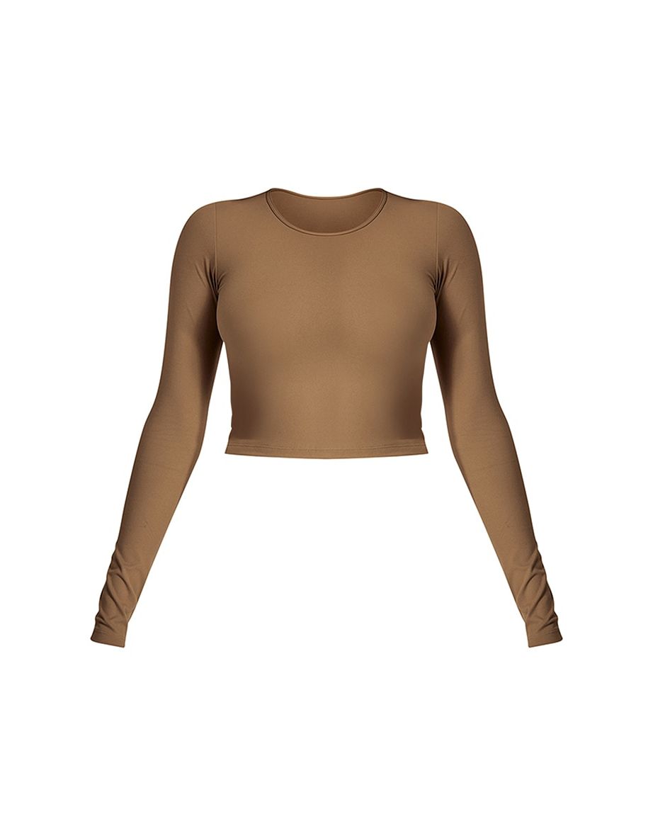 Chocolate Core Collection Contour Sculpt Long Sleeve Crop Top - 4