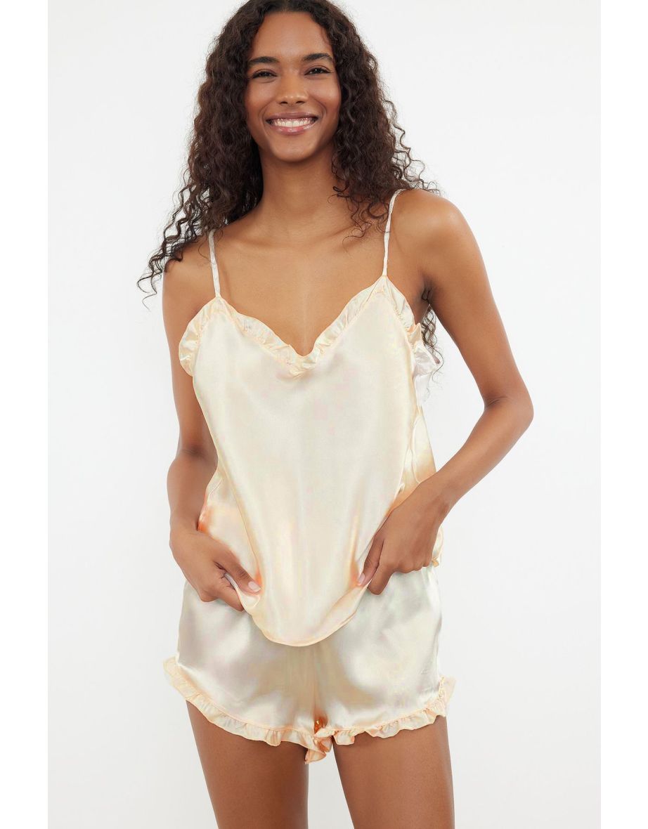 Ecru Plain Lace/Mesh/Mesh Satin Woven Pajama Set THMSS22PT0274