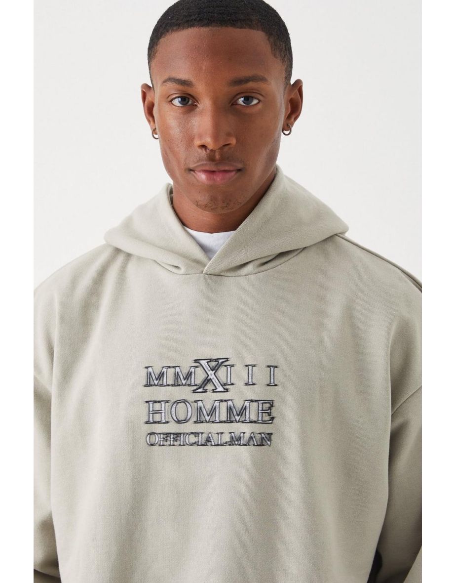 Oversized Heavyweight Homme Graphic Hoodie - stone - 2