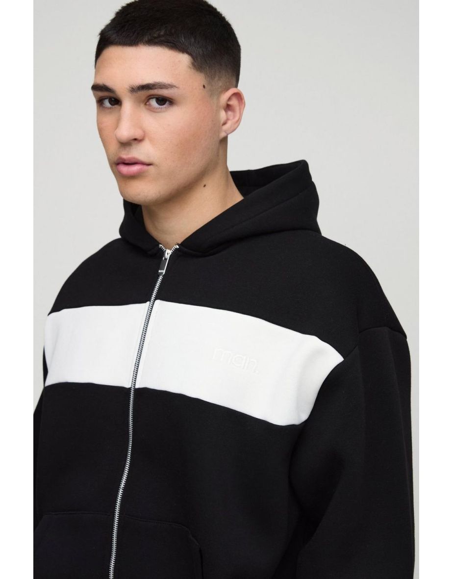 Oversized Man Colour Block Zip Hooded Tracksuit - black - 2