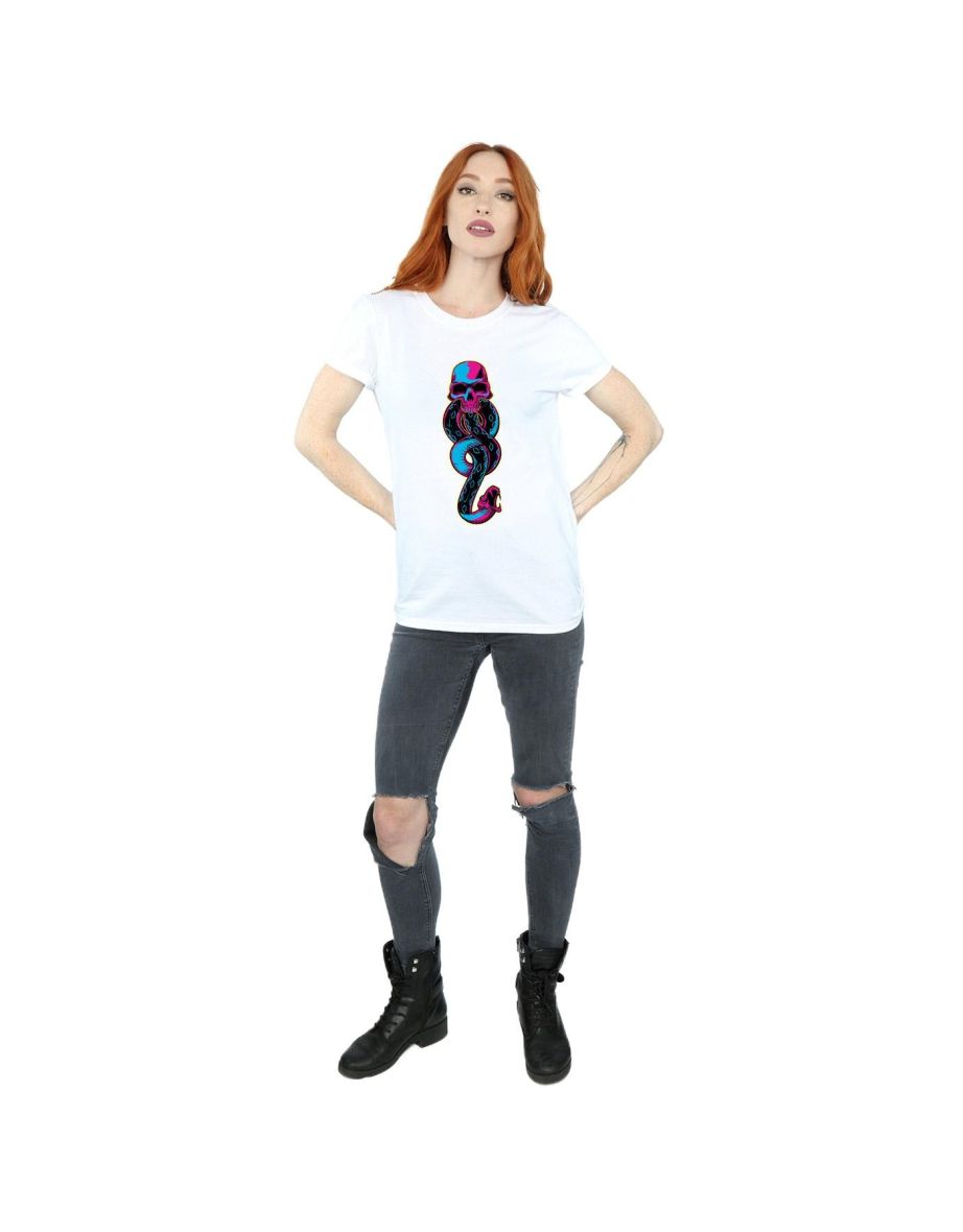 Harry Potter Womens/Ladies Neon Dark Mark Cotton Boyfriend T-Shirt - White - 3