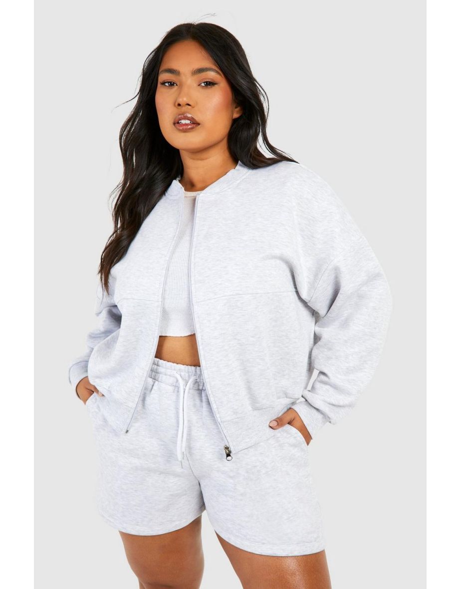 Plus Oversized Bomber Short Tracksuit - ash grey