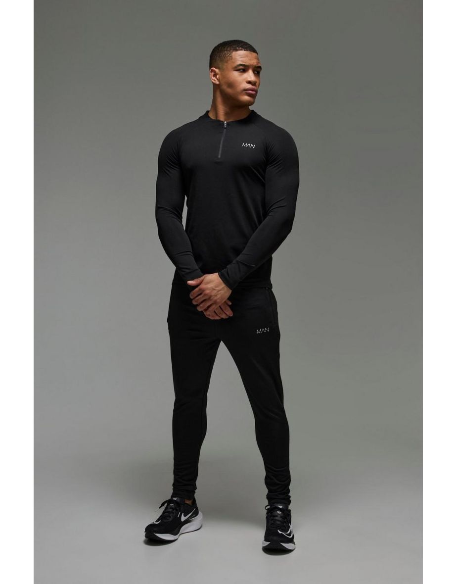 Man Active Skinny Crew Neck 1/4 Zip Tracksuit
