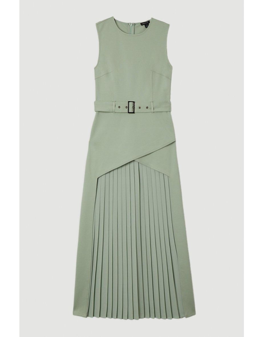 Ponte And Georgette Jersey Pleated Maxi Dress - 3