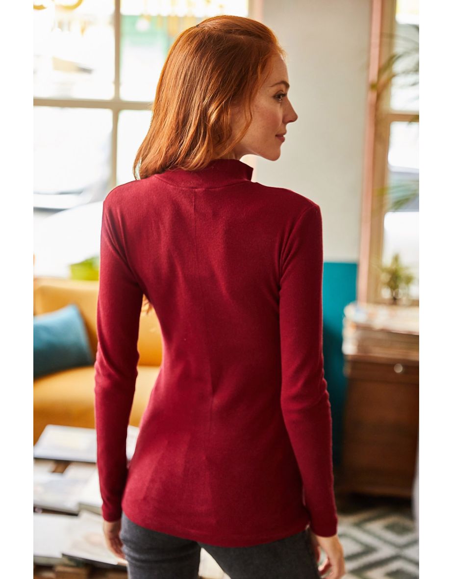 Blouse - Burgundy - Fitted - 5