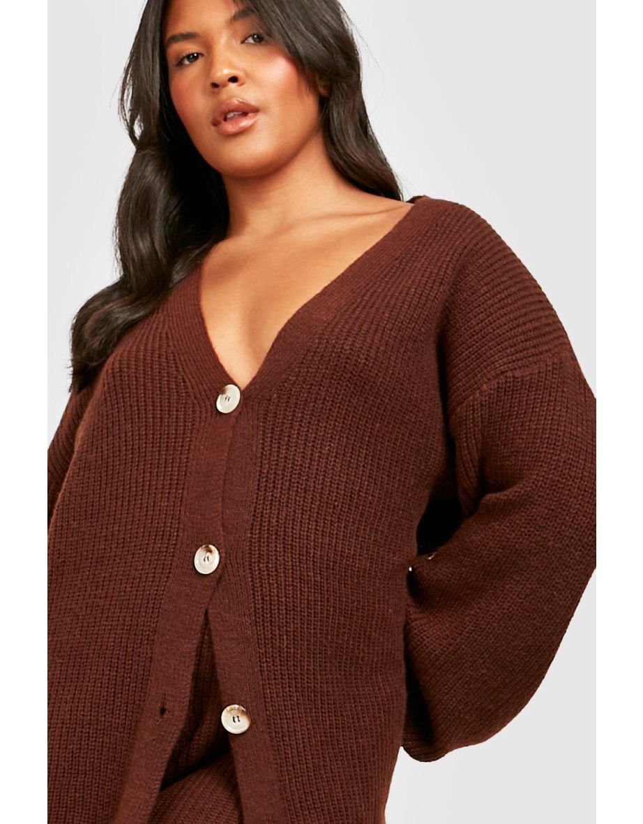 Plus Chunky Knit Cardigan Co-ord - chocolate - 3