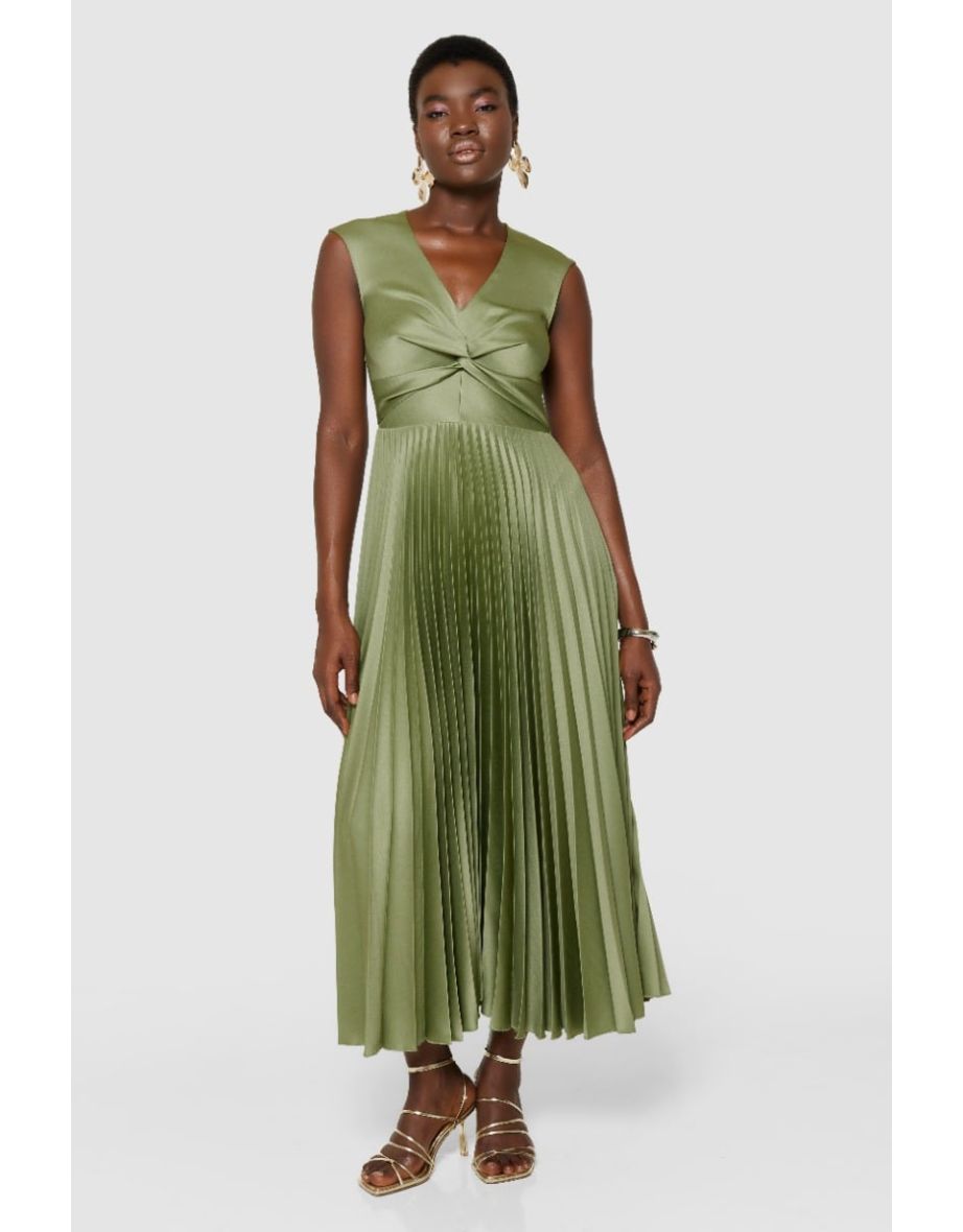 Closet London Olive Green Pleated Twist Dress