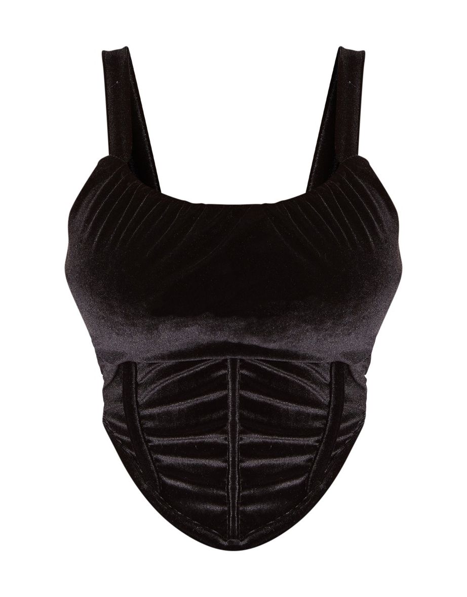 Petite Black Velvet Corset Top - 4