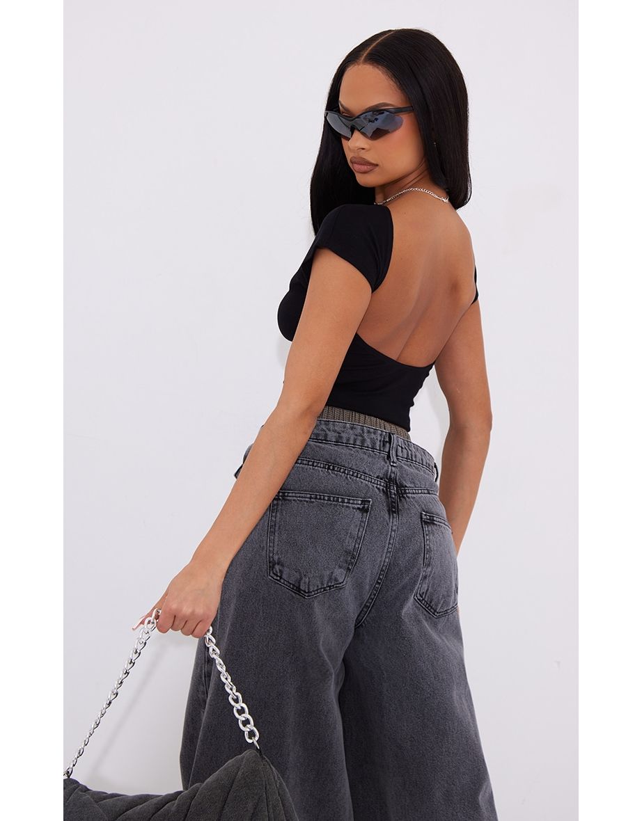 Black Soft Rib Backless Top