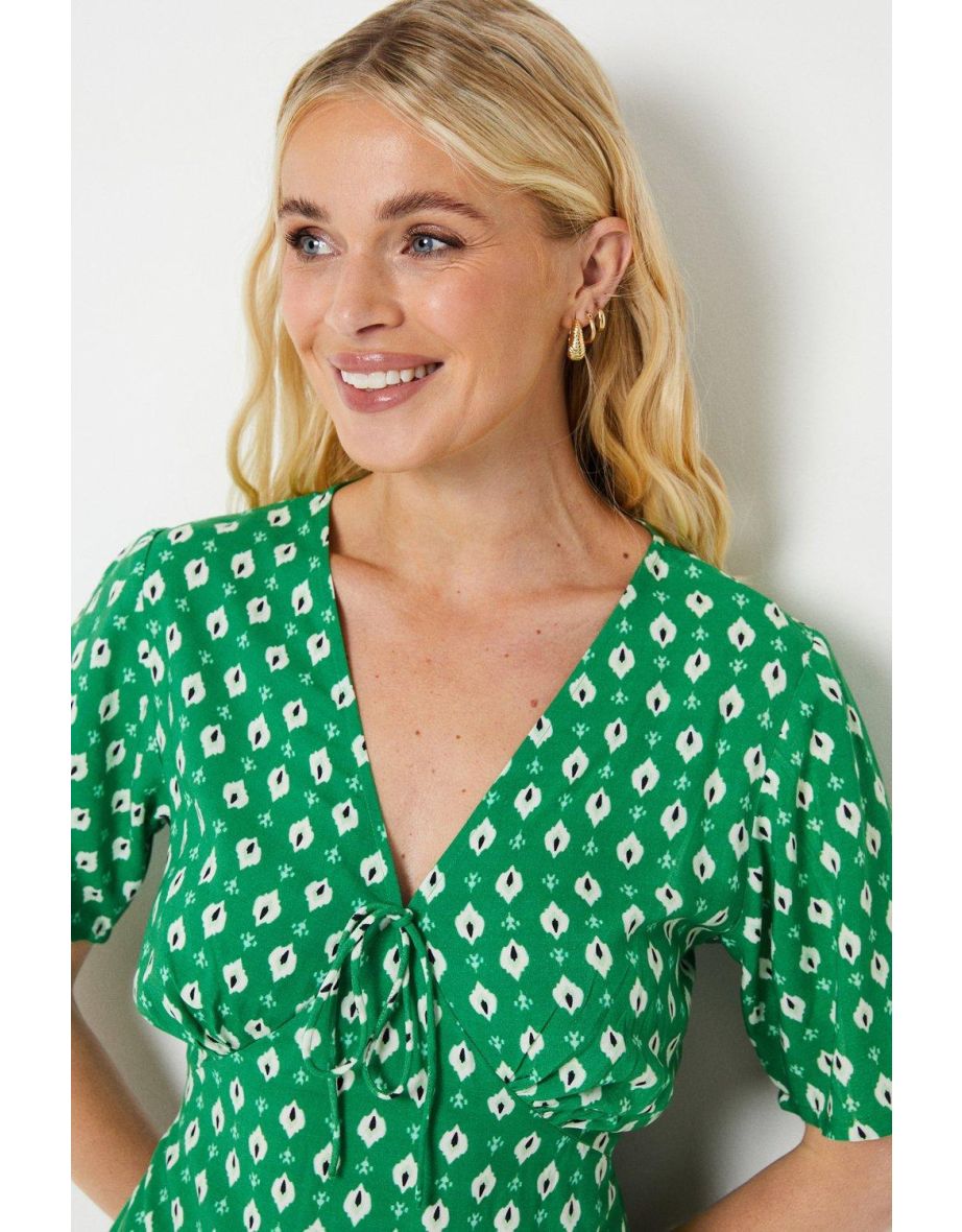 Petite Viscose Tie Front Hanky Hem Tea Dress - 3