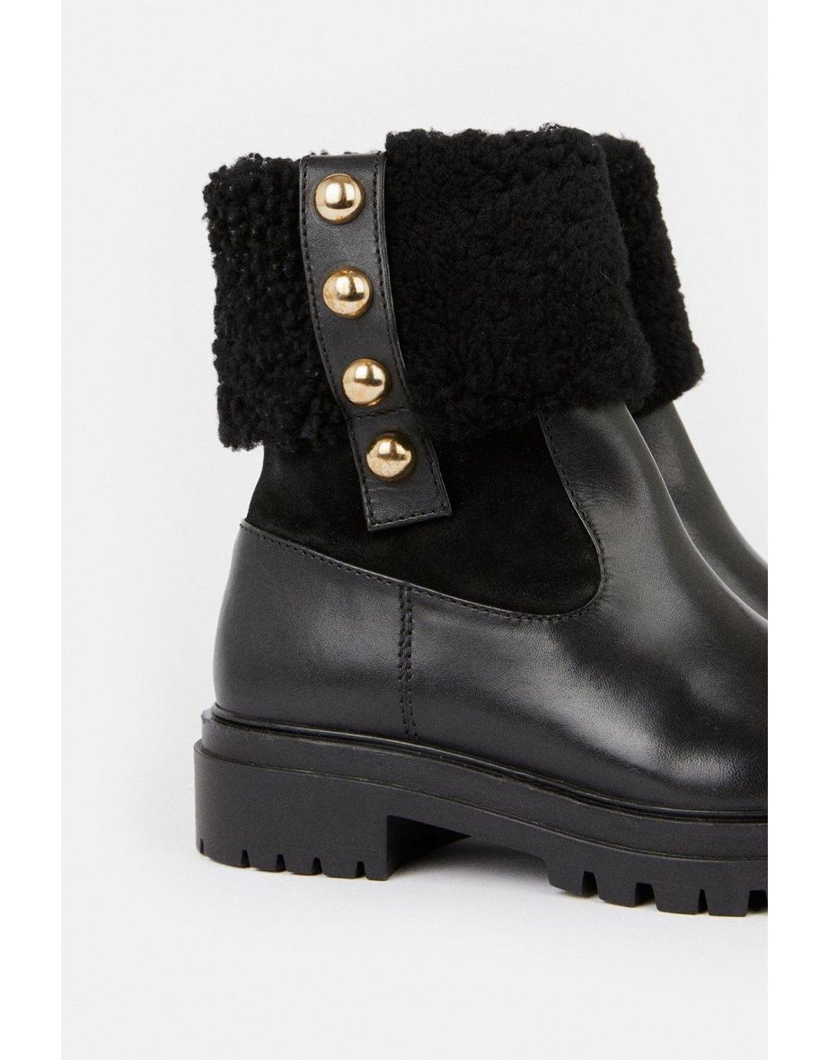 Shearling Leather Trim Detail Chelsea Boot - 3