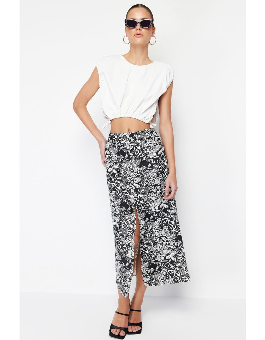 Black Patterned Midaxi Length Woven Skirt