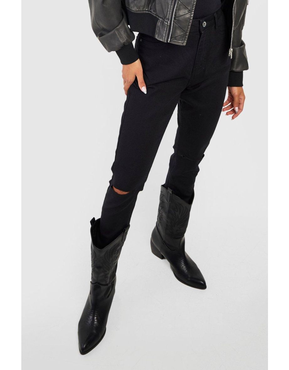 Basics High Waisted Ripped Skinny Jeggings - black - 3