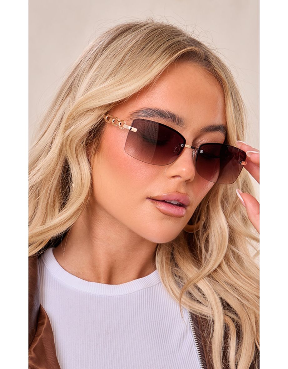 Womens Heart Shape Chain Arm Metal Rim 70s Sunglasses Gold Brown -  Walmart.com