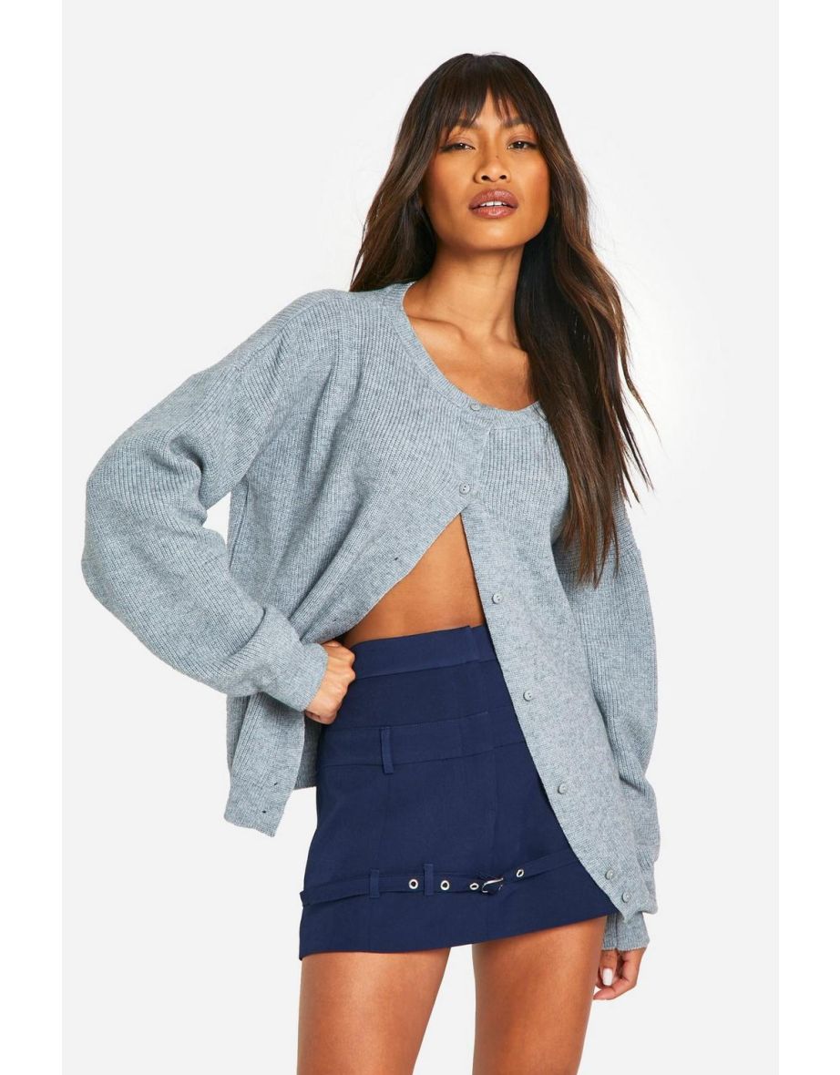 Dual Waistband Detail Clean Mini Skirt - navy