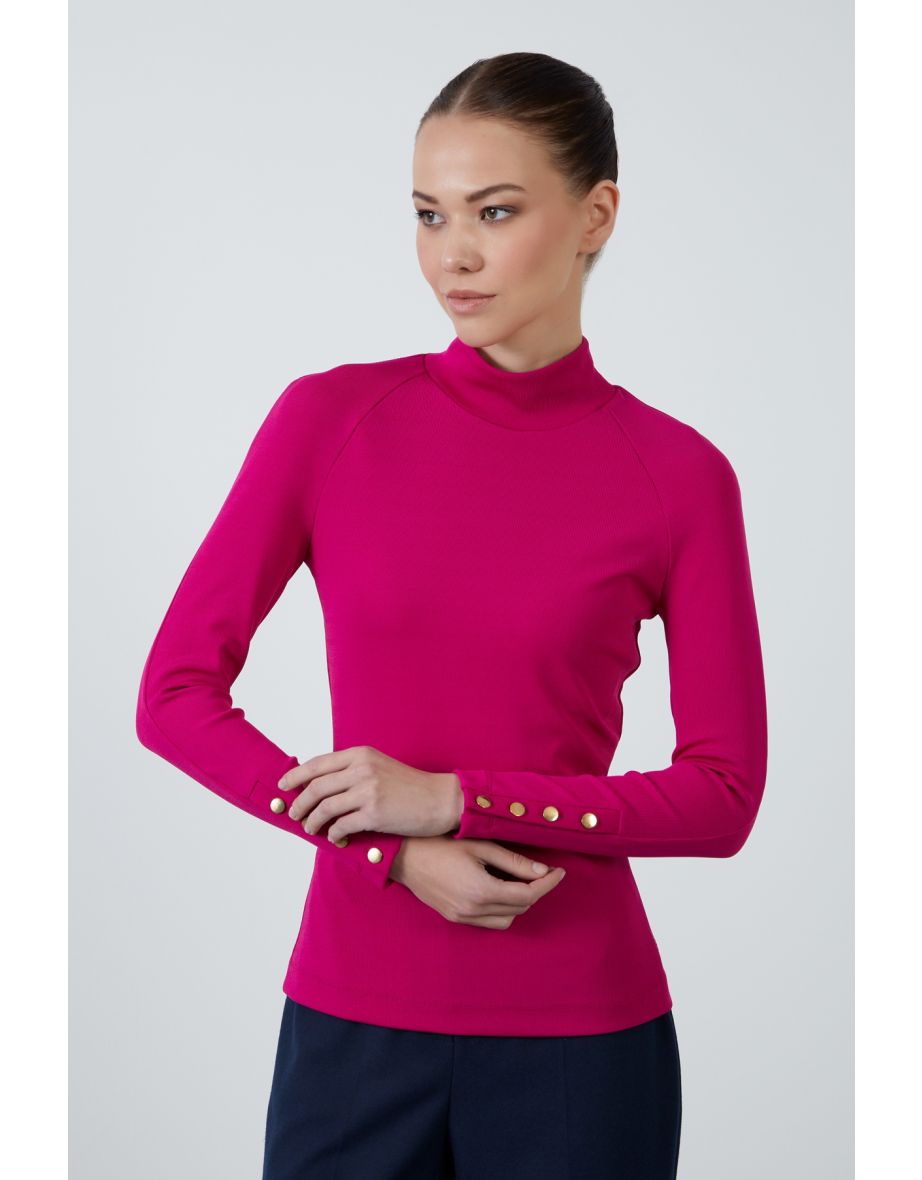 Pink Fisherman Neck Slim Fit Knit Sweater