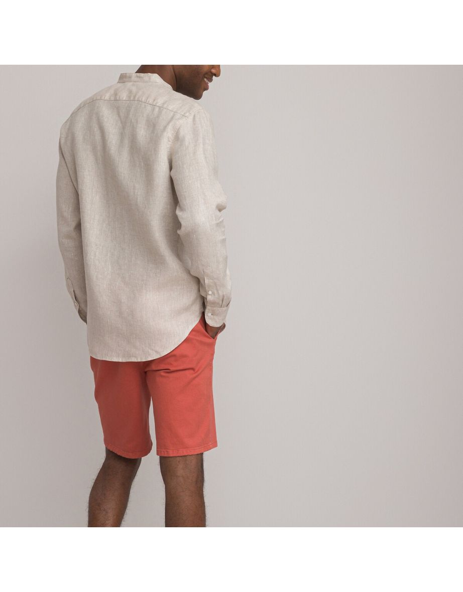 Linen Mandarin Collar Shirt, Regular Fit with Long Sleeves - 3