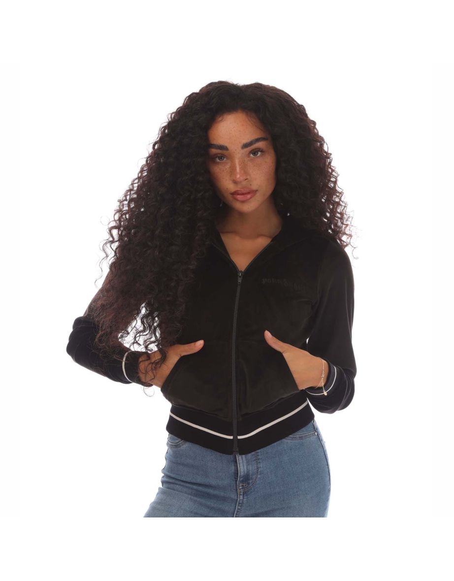 Women's Palm Angels Chenille Mini Zipped Hoodie in Black