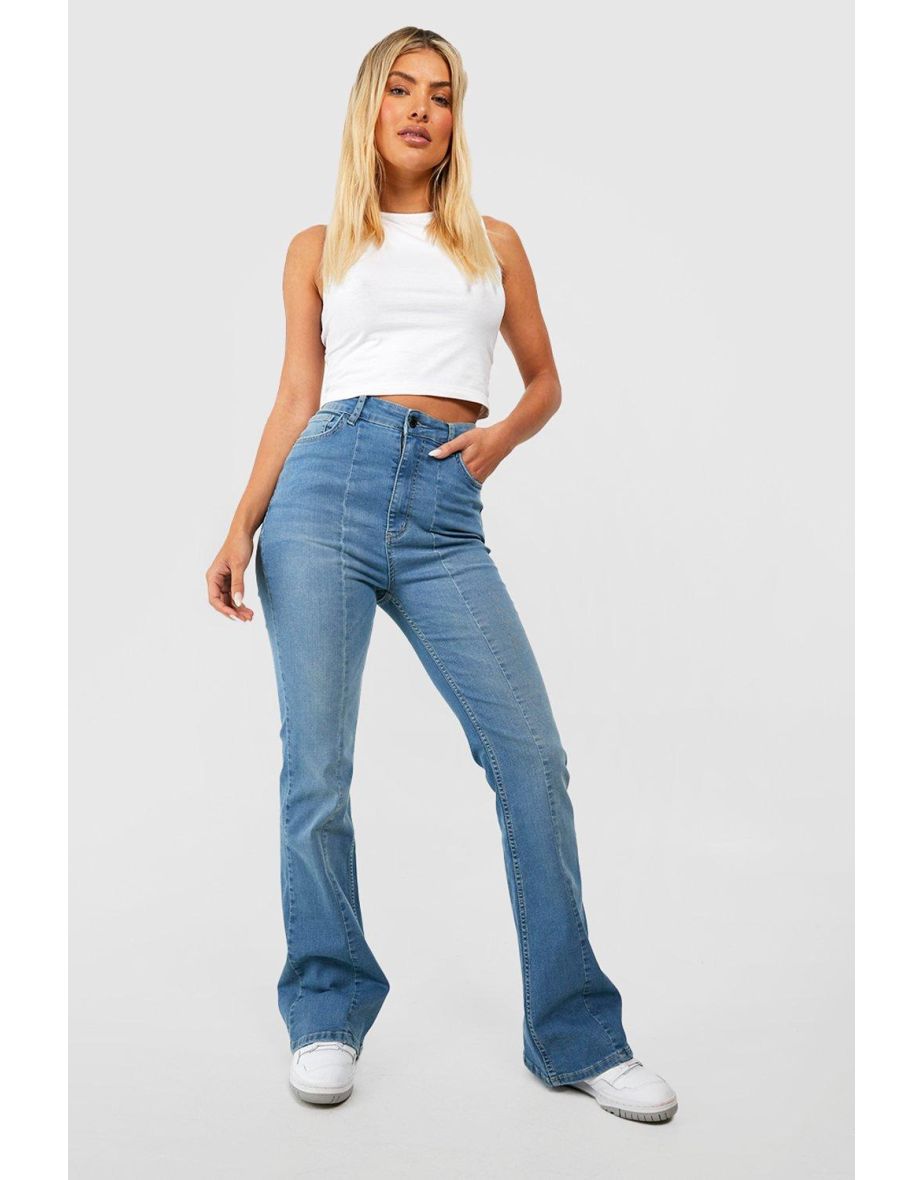 Buy Boohoo High Rise Split Hem Flared Jeans In Blue