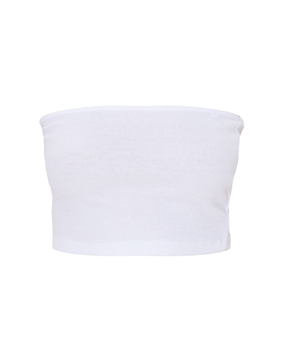 White Soft Basic Ribbed Bandeau Crop Top - 4