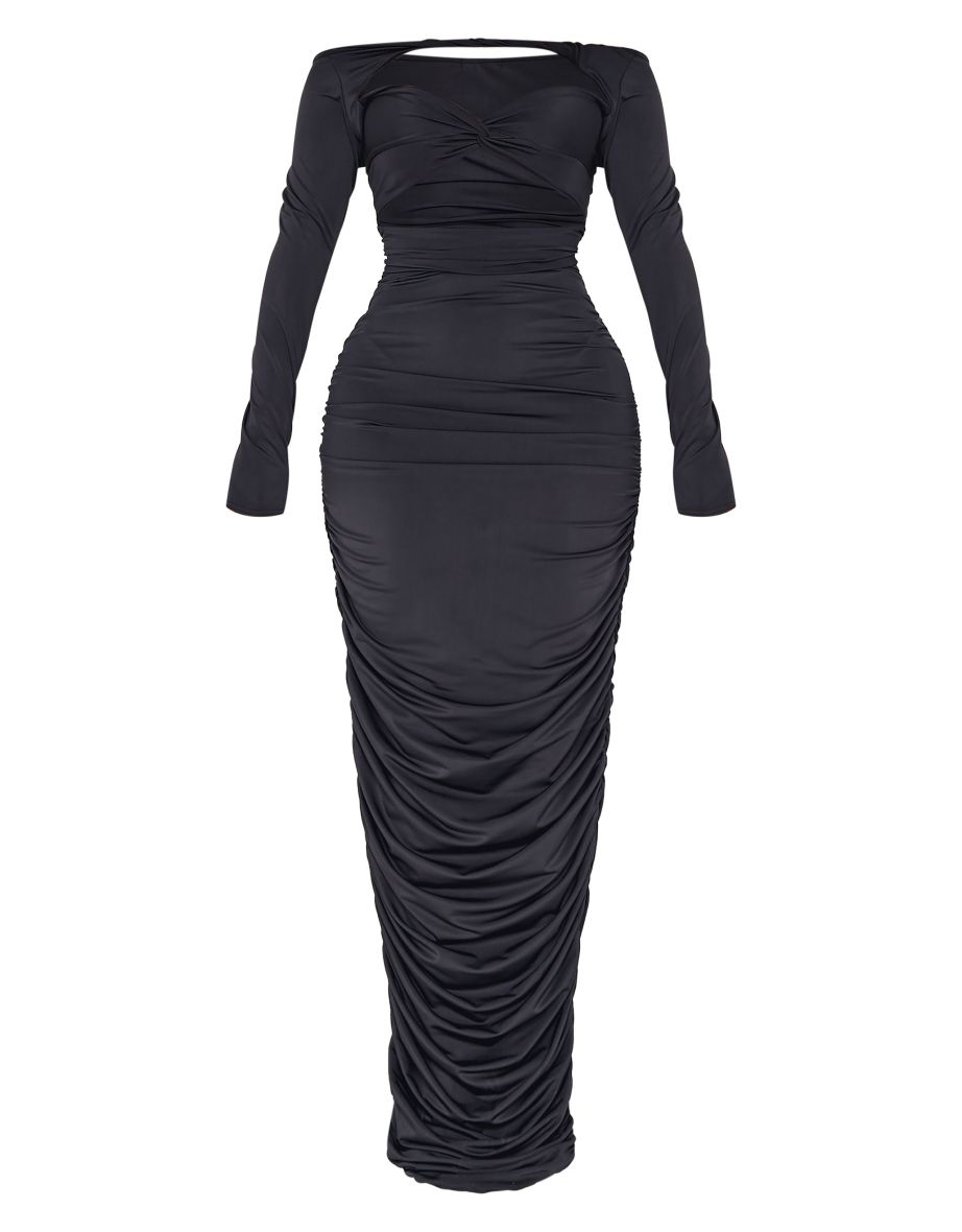 Shape Black Bardot Twist Front Cut Out Maxi Dress - 4