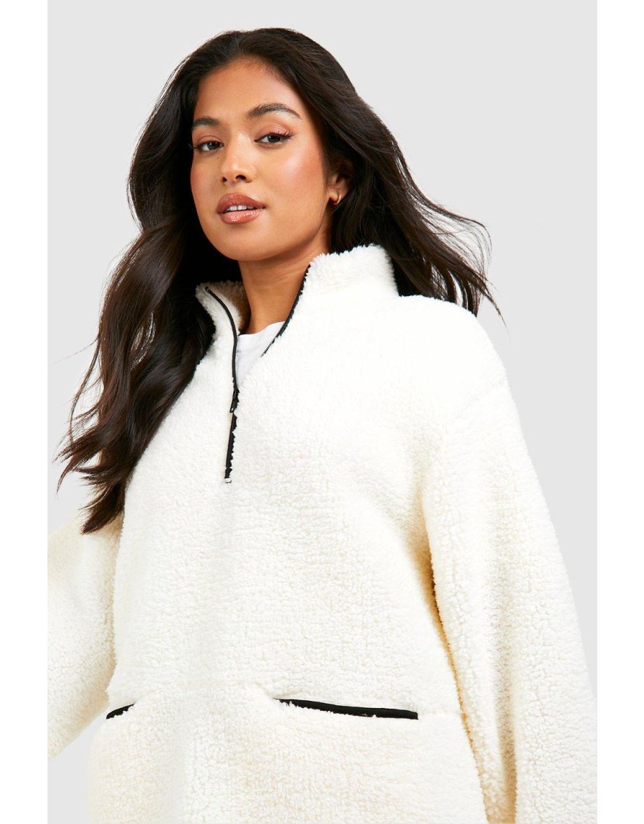 Petite Borg Contrast Half Zip Sweater - ecru - 3