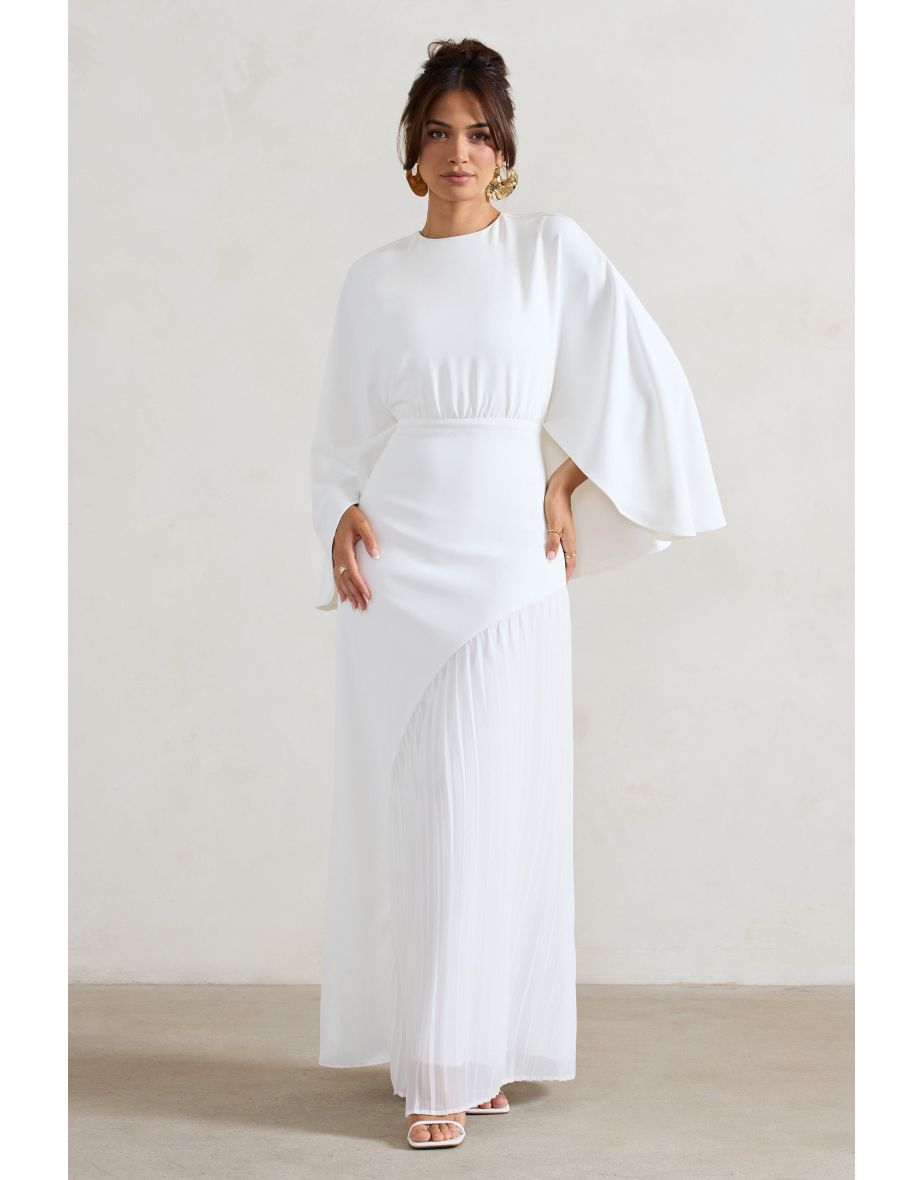 Milly | White Cape Maxi Dress With Asymmetric Chiffon Hem