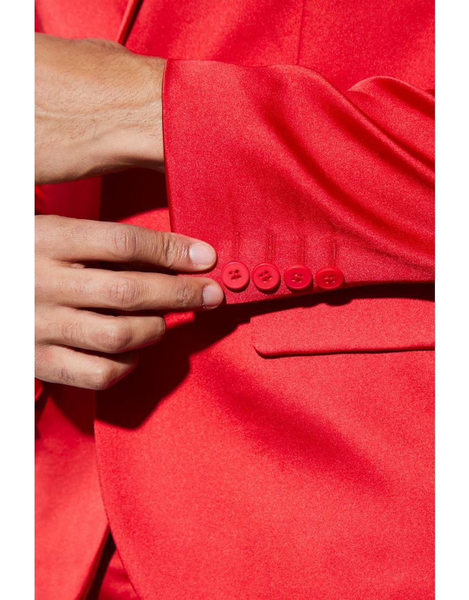 Skinny Single Breasted Satin Suit Jacket - red - 2