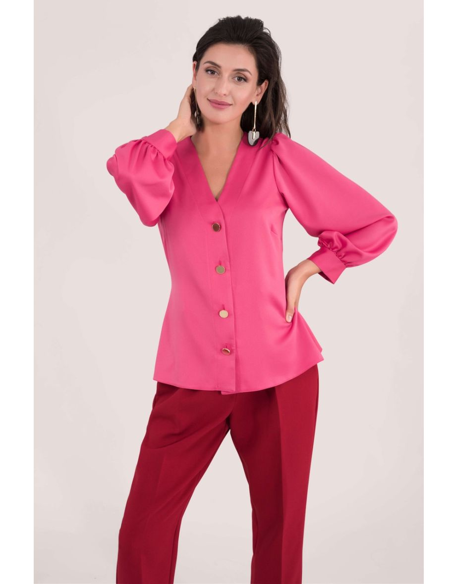 Fuschia Pink Puff Sleeve Blouse