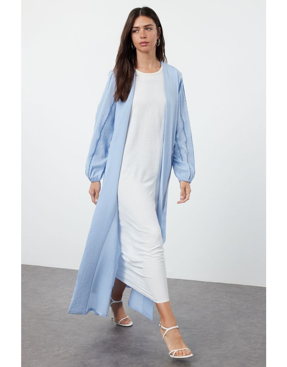 Blue Glitter Detailed Woven Cap & Abaya