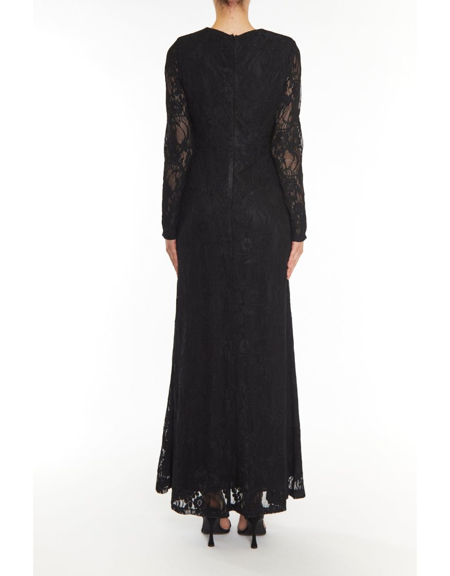 Siena Black Lace High Gathered Neck Maxi-Dress - 1
