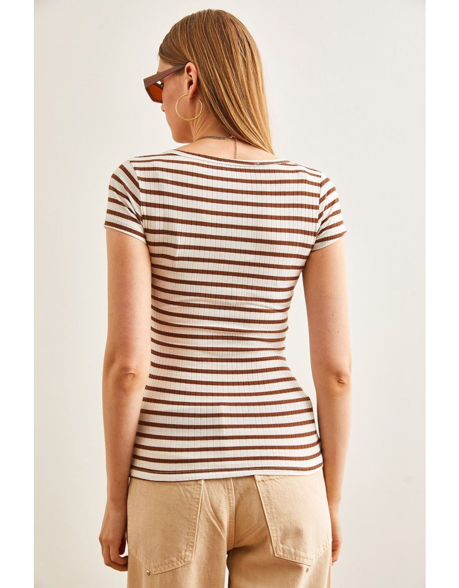 Women's Thick Ribbed Bitter Coffee Snap Camisole Blouse - 4