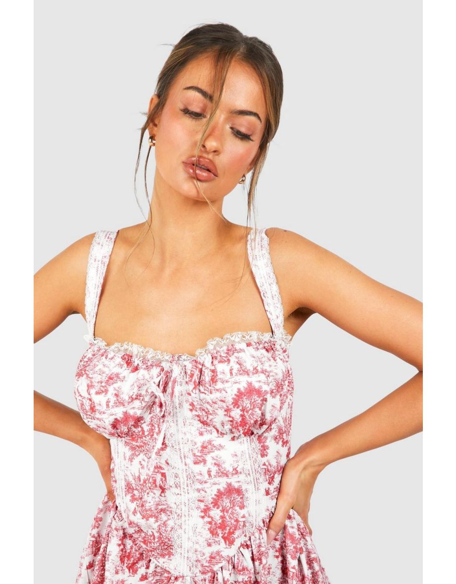 Porcelain Strappy Milkmaid Mini Dress - red - 3