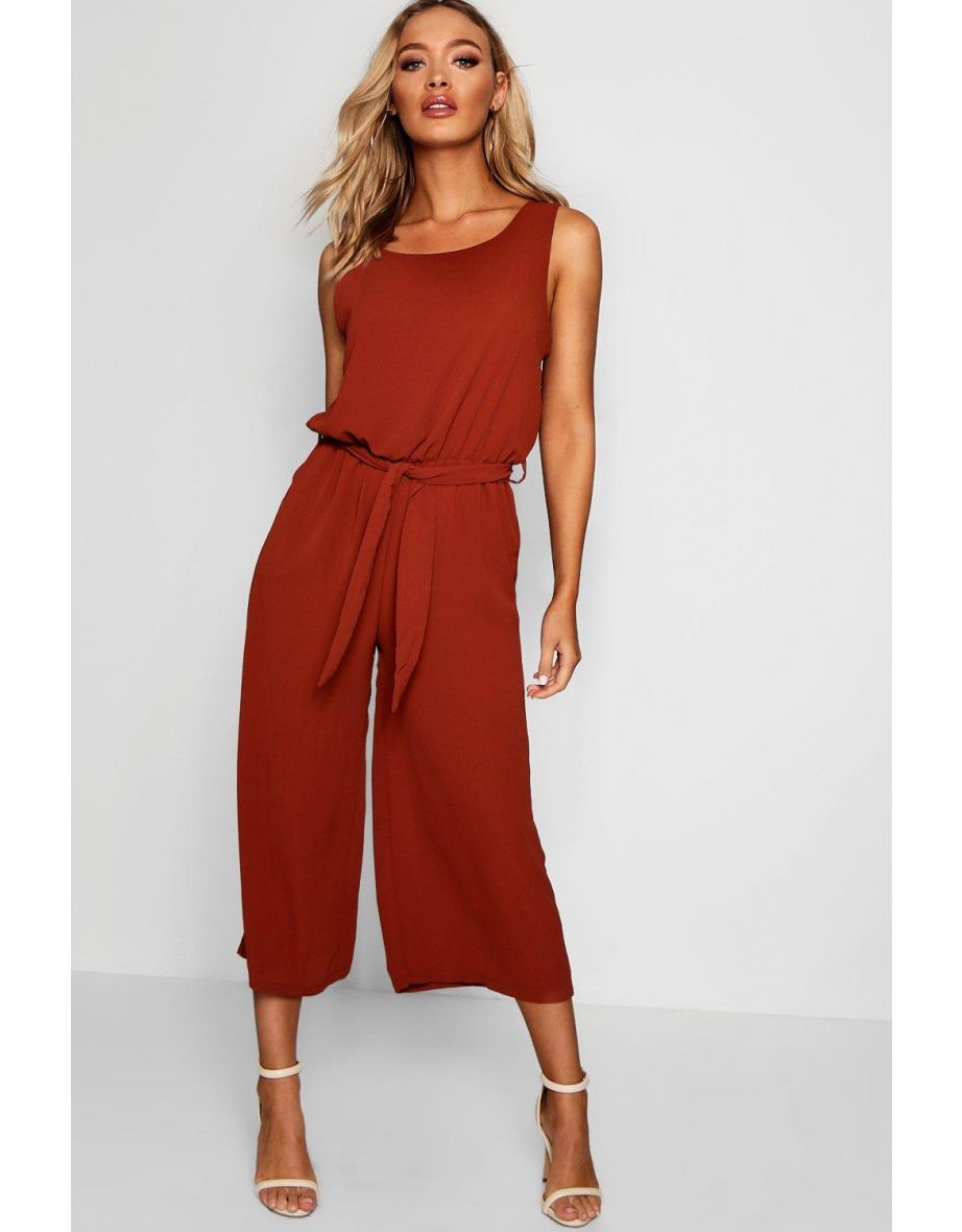 woven sleeveless culotte jumpsuit