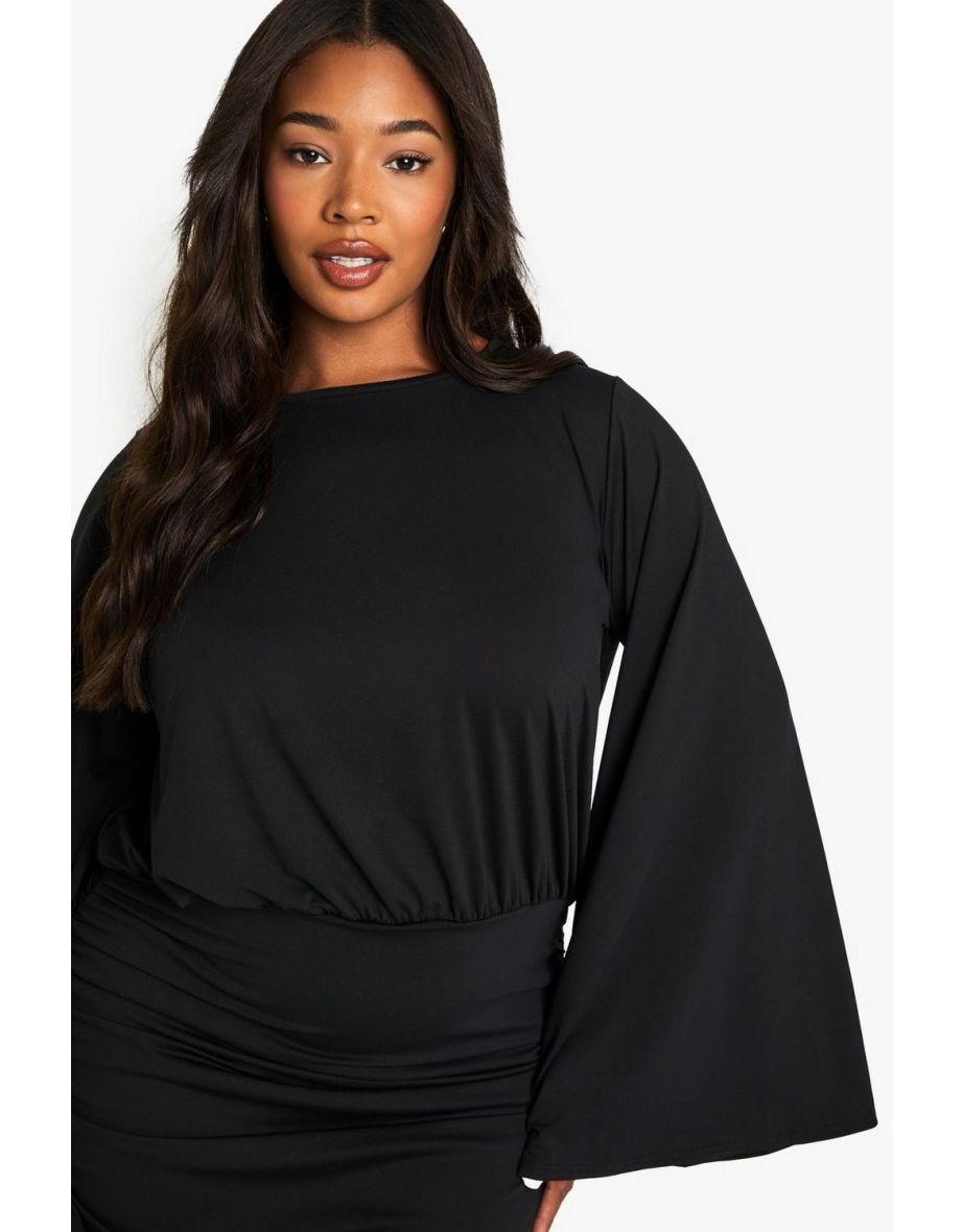PLUS PREMIUM DRAPED batwing mini dress - black - 3