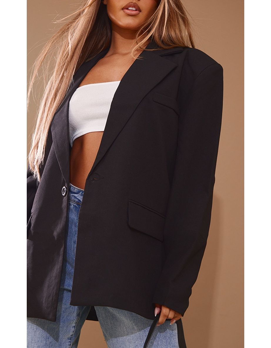 Black Boxy Drop Shoulder Oversized Dad Blazer - 3
