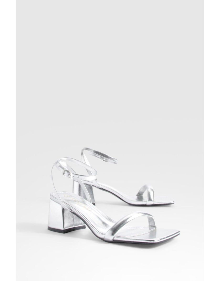 Metallic Square Toe Block Heel Two Part Heels - silver